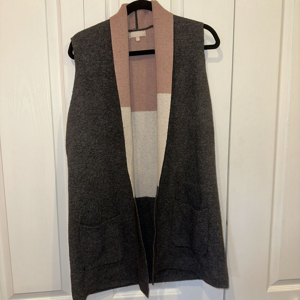 Benedetta B Merino Wool Cashmere Blend Italian Made Color Block Open Cardigan M